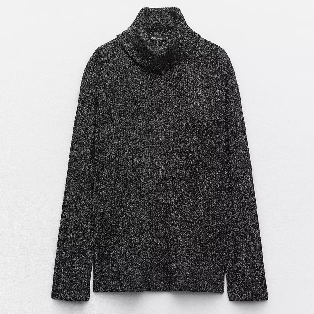 Zara NWT Metallic Thread Ribbed Cardigan size M - Picture 2 of 6